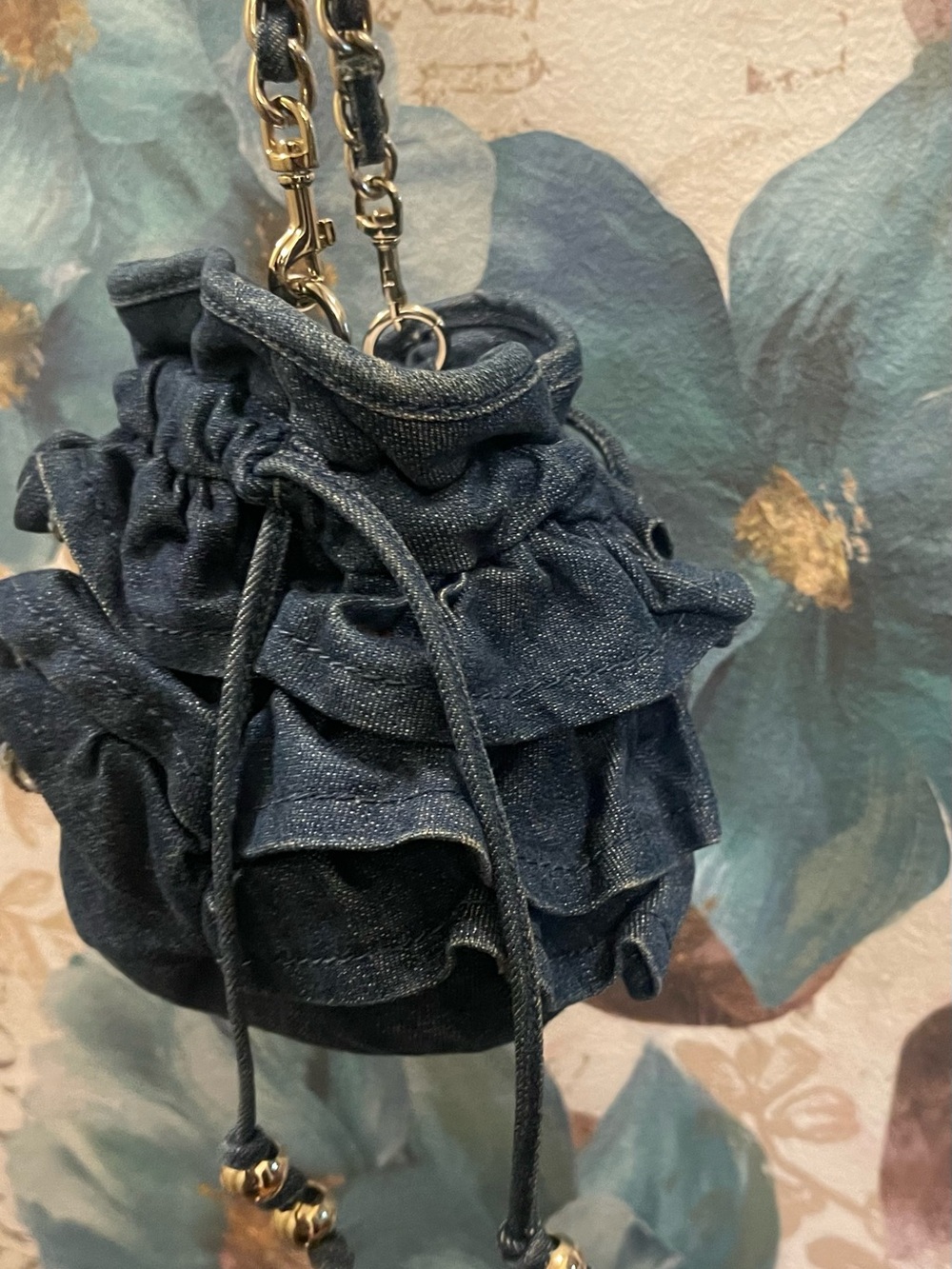 Bebe denim ruffle crossbody. EUC